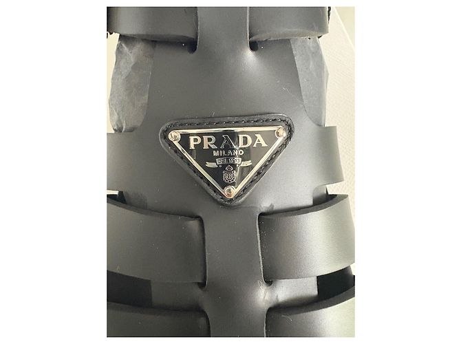 Sandali gladiatori Prada Soft Cage in gomma nera Nero - vista 6