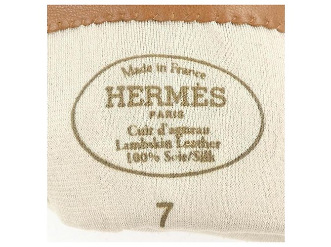 Guanti caldi in pelle e seta marroni Hermès Marrone - vista 3