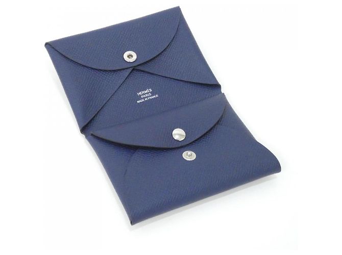 Estojo para moedas Calvi Duo da Hermès em couro Epsom azul Azul marinho - vista 2
