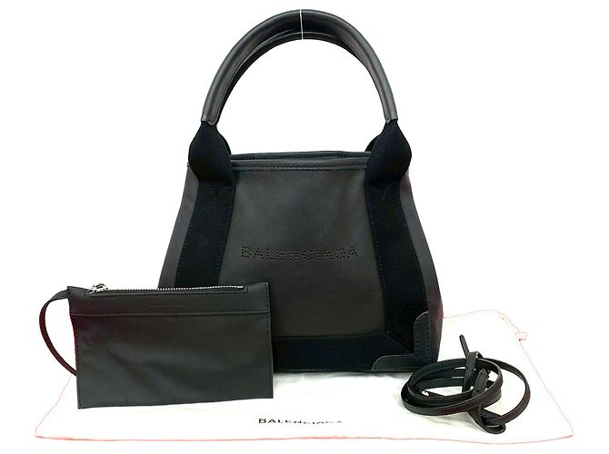 Bolsa Cabas XS Balenciaga em couro de bezerro perfurado preto e marinho - vista 9