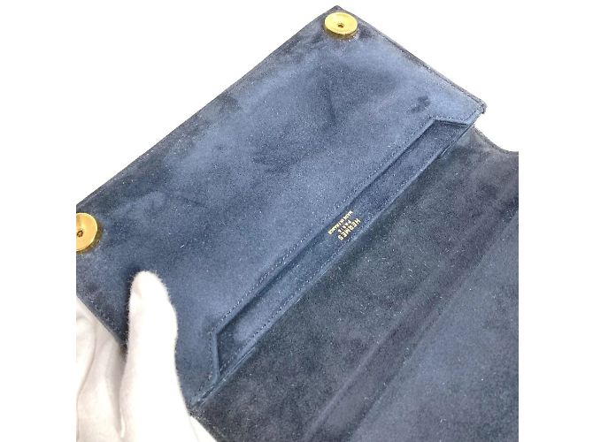 Borsa clutch vintage Hermès con pattina in blu navy - vista 10