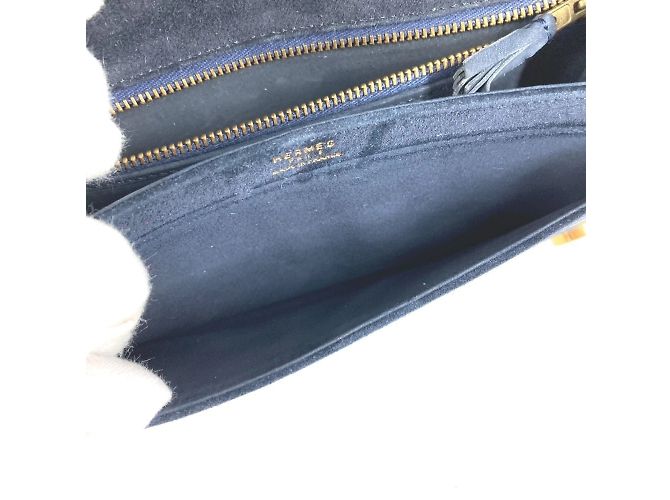 Borsa clutch vintage Hermès con pattina in blu navy - vista 12