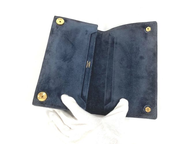 Borsa clutch vintage Hermès con pattina in blu navy - vista 9