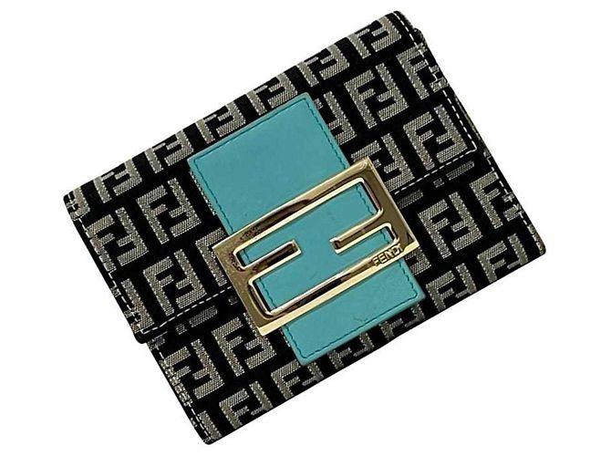 Fendi Zucchino Tri-Fold Geldbörse Schwarz Blau - Ansicht 2