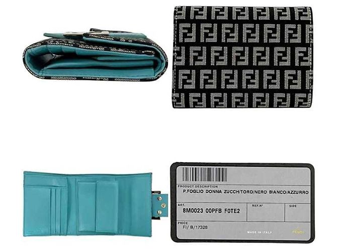 Fendi Zucchino Tri-Fold Geldbörse Schwarz Blau - Ansicht 3