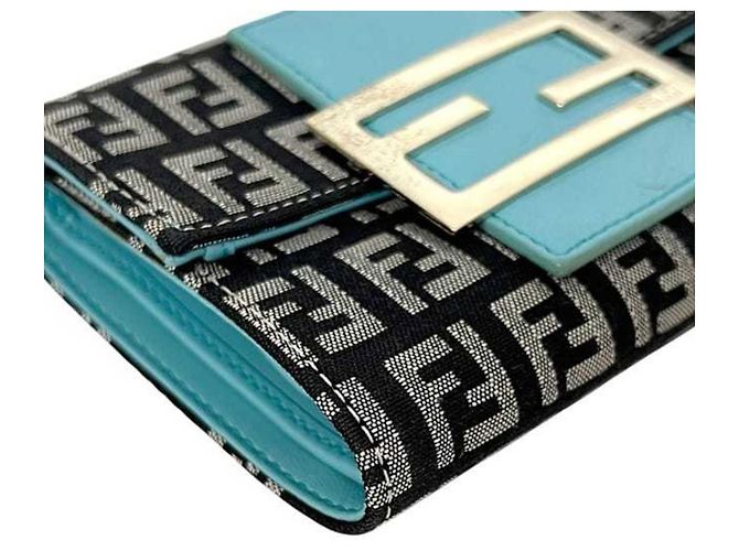 Fendi Zucchino Tri-Fold Geldbörse Schwarz Blau - Ansicht 9