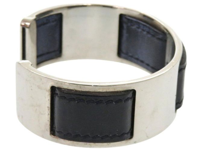 Bracciale in pelle e metallo nero e argento di Hermès - vista 4