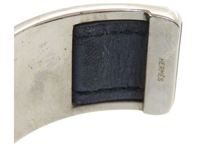 Bracciale in pelle e metallo nero e argento di Hermès - vista 5