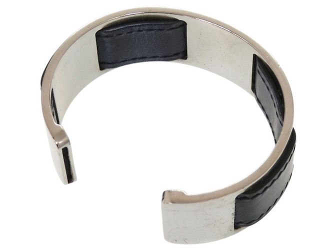 Bracciale in pelle e metallo nero e argento di Hermès - vista 6