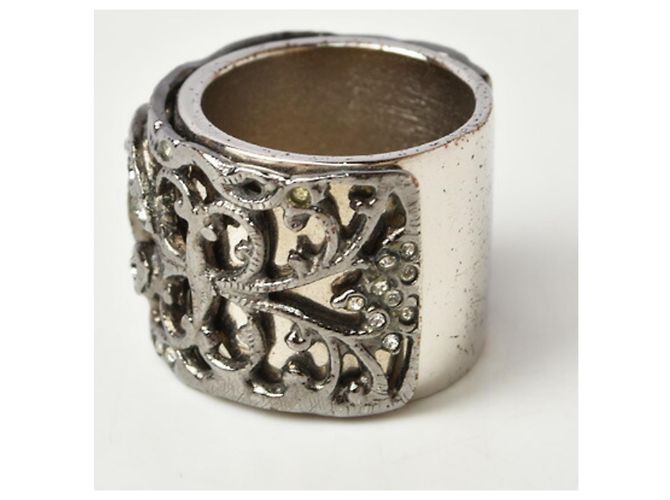 Anello in gunmetal con strass e perle Chanel Coco Mark Metallico - vista 3
