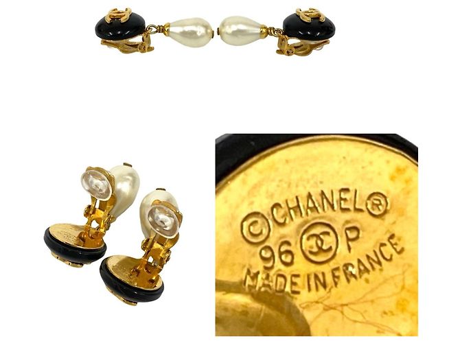 Orecchini a clip vintage Coco Mark di Chanel Nero Bianco - vista 2