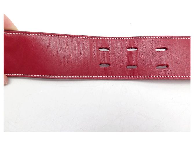VINTAGE GUCCI ROTER GEWOBENER LEDGÜRTEL T75 SILBERNE SCHNALLE - Ansicht 10