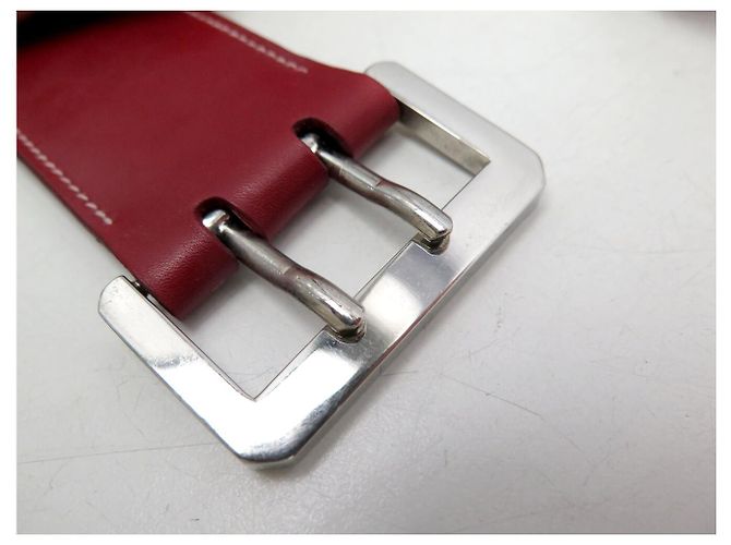 VINTAGE GUCCI ROTER GEWOBENER LEDGÜRTEL T75 SILBERNE SCHNALLE - Ansicht 11
