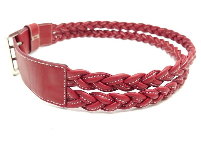 VINTAGE GUCCI ROTER GEWOBENER LEDGÜRTEL T75 SILBERNE SCHNALLE - Ansicht 2