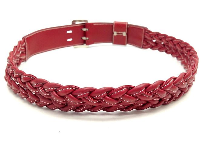 VINTAGE GUCCI ROTER GEWOBENER LEDGÜRTEL T75 SILBERNE SCHNALLE - Ansicht 3