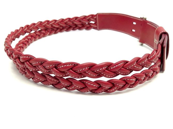 VINTAGE GUCCI ROTER GEWOBENER LEDGÜRTEL T75 SILBERNE SCHNALLE - Ansicht 4