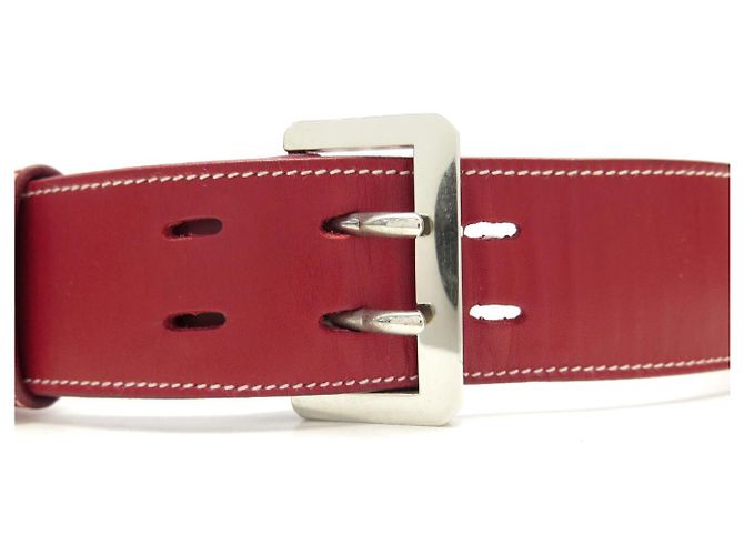 VINTAGE GUCCI ROTER GEWOBENER LEDGÜRTEL T75 SILBERNE SCHNALLE - Ansicht 5
