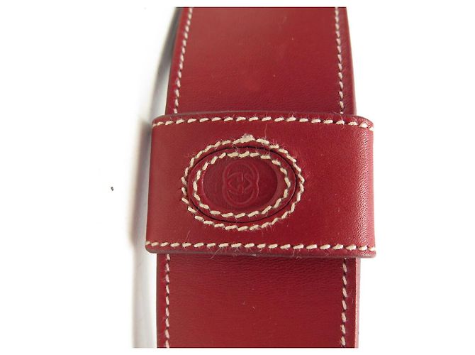 VINTAGE GUCCI ROTER GEWOBENER LEDGÜRTEL T75 SILBERNE SCHNALLE - Ansicht 6