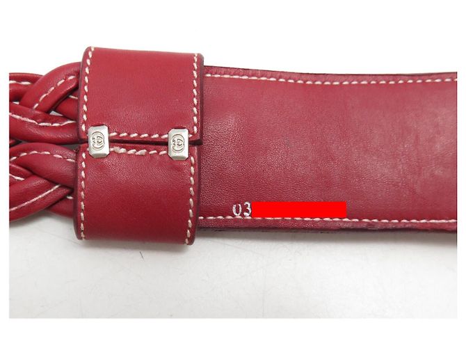 VINTAGE GUCCI ROTER GEWOBENER LEDGÜRTEL T75 SILBERNE SCHNALLE - Ansicht 7