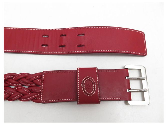VINTAGE GUCCI ROTER GEWOBENER LEDGÜRTEL T75 SILBERNE SCHNALLE - Ansicht 9