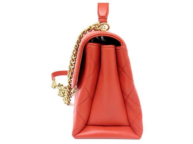 NUOVA BORSA A MANO CHANEL COCO HANDLE IN PELLE CORALLO Arancione - vista 3