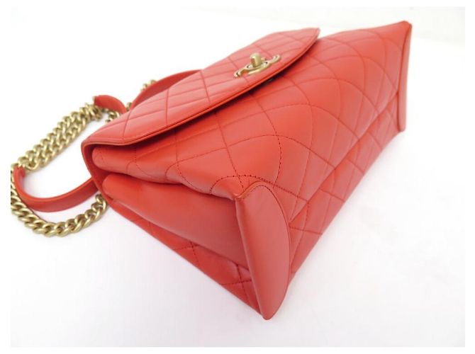 NUOVA BORSA A MANO CHANEL COCO HANDLE IN PELLE CORALLO Arancione - vista 5