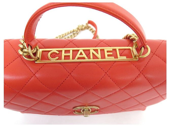 NUOVA BORSA A MANO CHANEL COCO HANDLE IN PELLE CORALLO Arancione - vista 7
