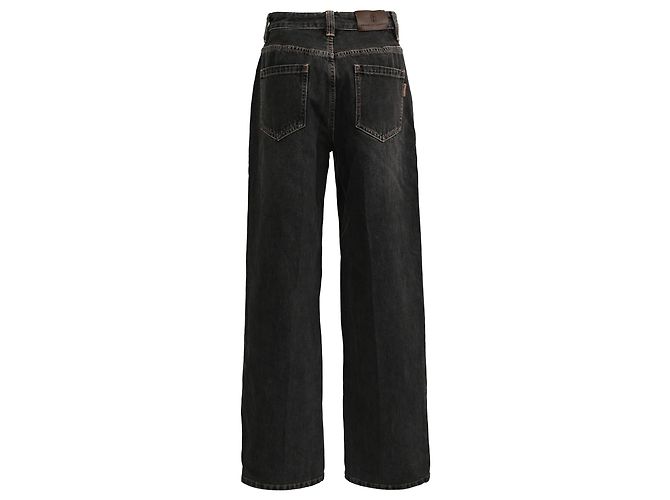 Jeans de pierna recta de cintura alta en algodón negro Brunello Cucinelli - vista 3
