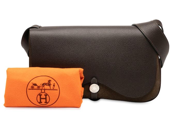 Borsa Colorado PM in Vache Liege e Tela Hermès Marrone - vista 8