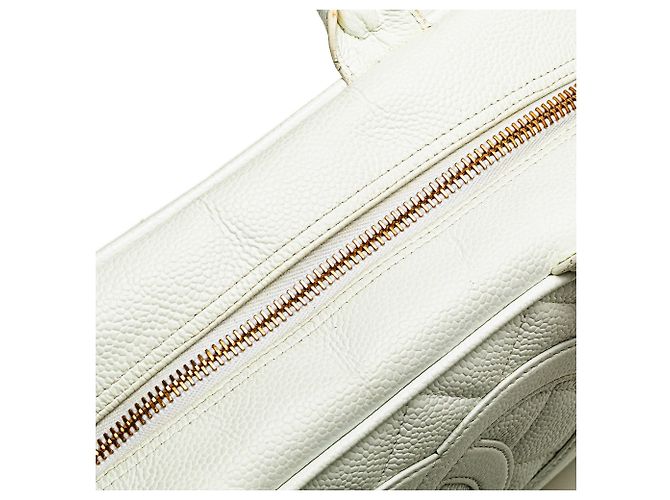 Chanel CC gesteppte Kaviar Bowlingtasche Weiß - Ansicht 10
