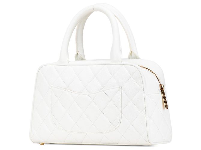 Chanel CC gesteppte Kaviar Bowlingtasche Weiß - Ansicht 2