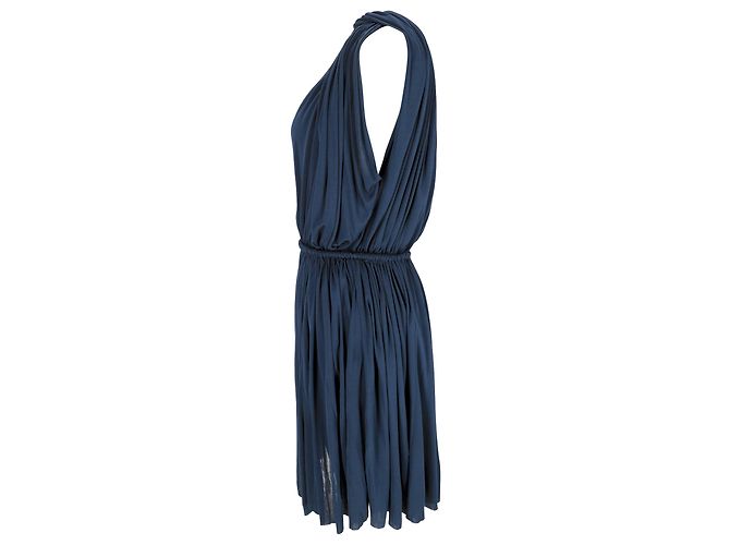 Vestido Mini com Decote em V em Viscose Azul Marinho da Lanvin - vista 2