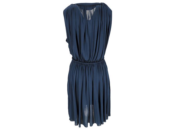 Vestido Mini com Decote em V em Viscose Azul Marinho da Lanvin - vista 3