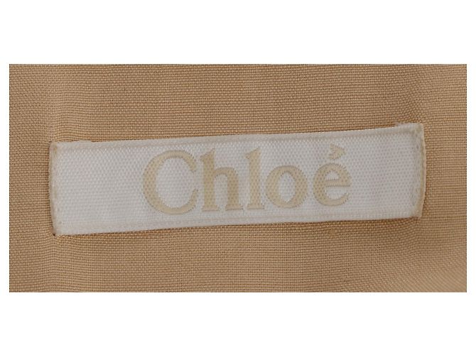 Chloé Midi-Kleid mit kurzen Ärmeln aus beigem Seidenstoff und V-Ausschnitt - Ansicht 4