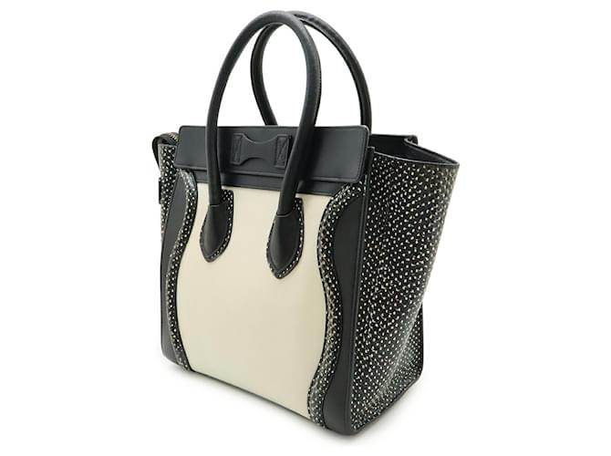 Céline Bolsa Celine Luggage Micro Shopper em couro de python Branco - vista 2