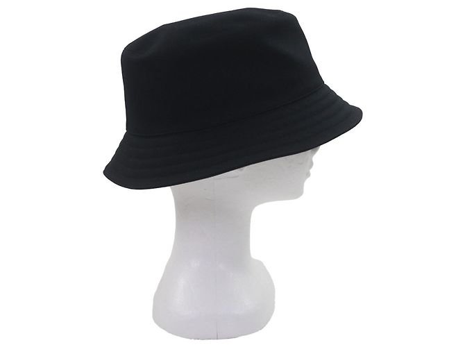 Cappello bucket in cotone Hermès Fred H Stripe58 Nero - vista 6