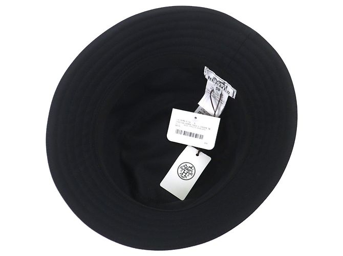 Cappello bucket in cotone Hermès Fred H Stripe58 Nero - vista 7
