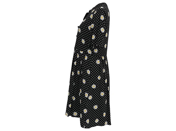 Vestido Mini con Estampado Daisy en Seda Negra de Saint Laurent Negro - vista 2