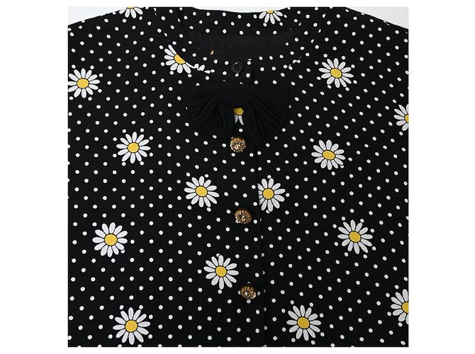 Vestido Mini con Estampado Daisy en Seda Negra de Saint Laurent Negro - vista 5