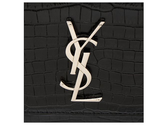 Saint Laurent Croc Embossed Leather Monogram Sunset Medium Shoulder Bag Noir - vue 10