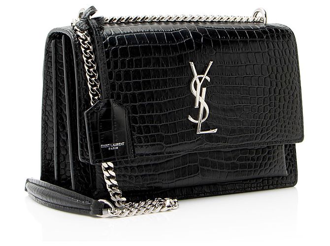 Saint Laurent Croc Embossed Leather Monogram Sunset Medium Shoulder Bag Noir - vue 2