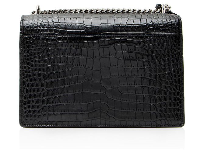 Saint Laurent Croc Embossed Leather Monogram Sunset Medium Shoulder Bag Noir - vue 3