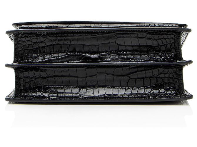 Saint Laurent Croc Embossed Leather Monogram Sunset Medium Shoulder Bag Noir - vue 4