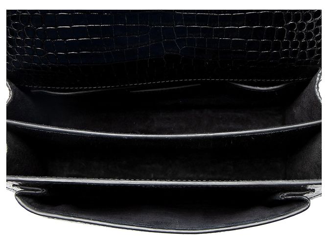Saint Laurent Croc Embossed Leather Monogram Sunset Medium Shoulder Bag Noir - vue 7