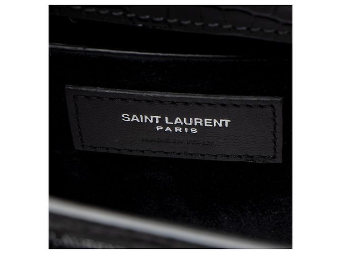 Saint Laurent Croc Embossed Leather Monogram Sunset Medium Shoulder Bag Noir - vue 8