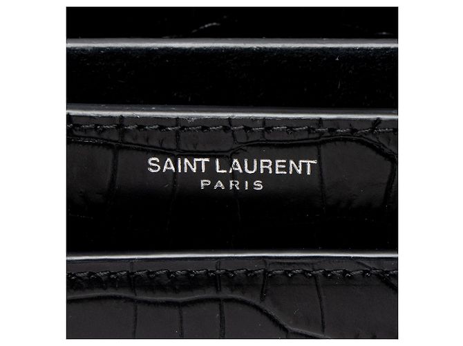 Saint Laurent Croc Embossed Leather Monogram Sunset Medium Shoulder Bag Noir - vue 9