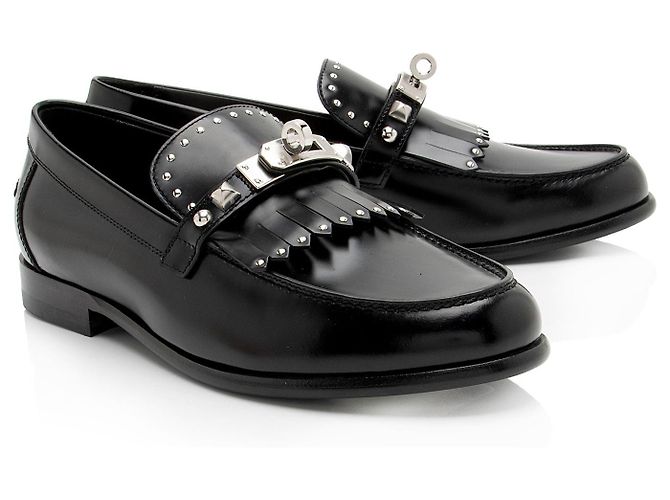 Hermès Kalbsleder Fransen Loafers mit Nieten - Größe 7 / 37 Schwarz - Ansicht 2