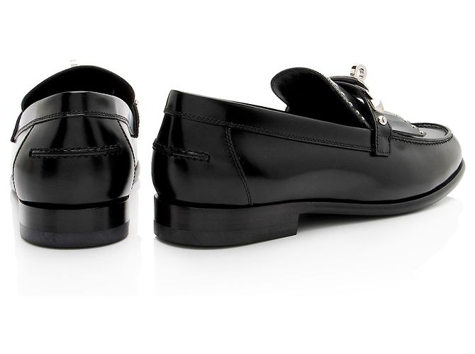 Hermès Kalbsleder Fransen Loafers mit Nieten - Größe 7 / 37 Schwarz - Ansicht 3
