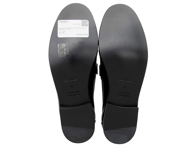 Hermès Kalbsleder Fransen Loafers mit Nieten - Größe 7 / 37 Schwarz - Ansicht 6