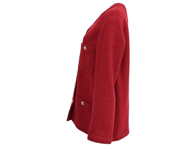 Timeless Chanel Buttoned Jacket in Red Wool - view 2